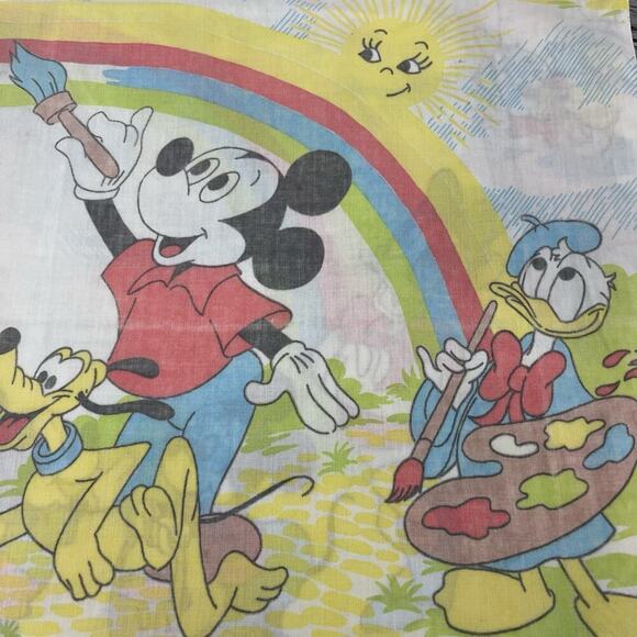 Vintage Pacific No Iron Disney Mickey Mouse Painting Rainbow Twin Flat Sheet - Picture 3 of 6